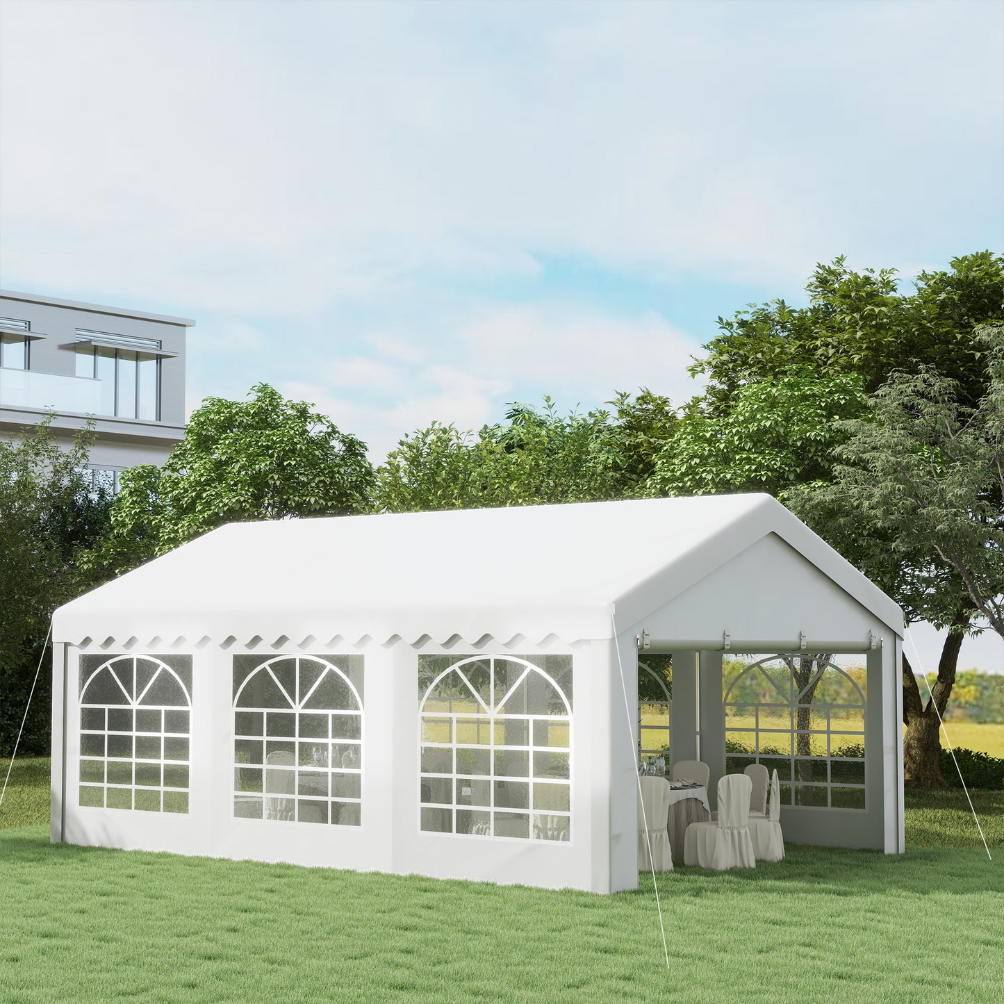 Outsunny 6m x 4m Heavy Duty Garden Gazebo, Galvanised Marquee Party Tent with Removable Sides and Windows for Parties, Wedding and Events, White