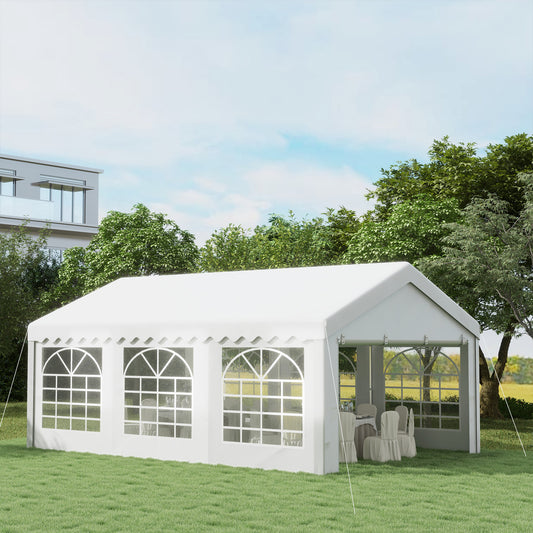 Outsunny 6m x 4m Heavy Duty Garden Gazebo, Galvanised Marquee Party Tent with Removable Sides and Windows for Parties, Wedding and Events, White