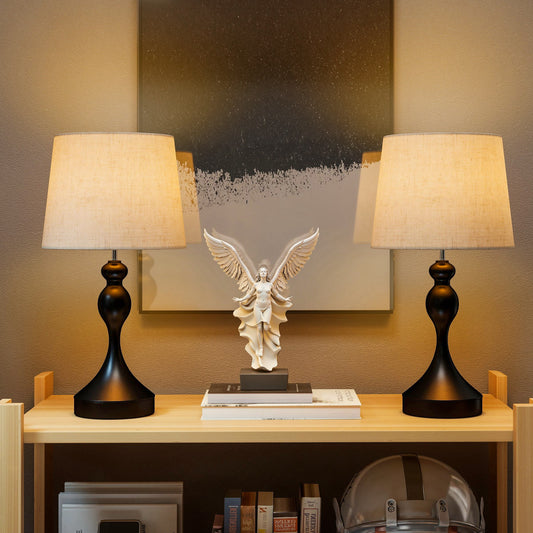 HOMCOM Set of Two Three-Colour Lamps, with USB Ports - Black/Beige