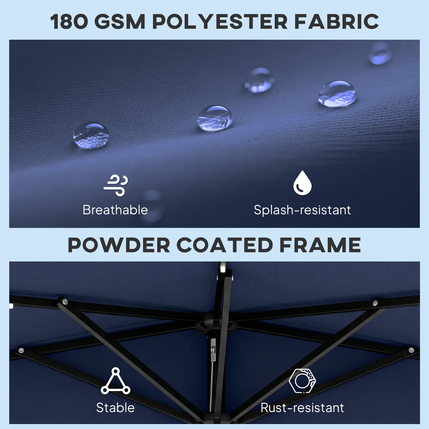 Outsunny 2.6 m Half Garden Parasol with Solar LED Lights, UPF50+ Semi Round Umbrella with 30Â° Tilt, Crank Handle, Dark Blue