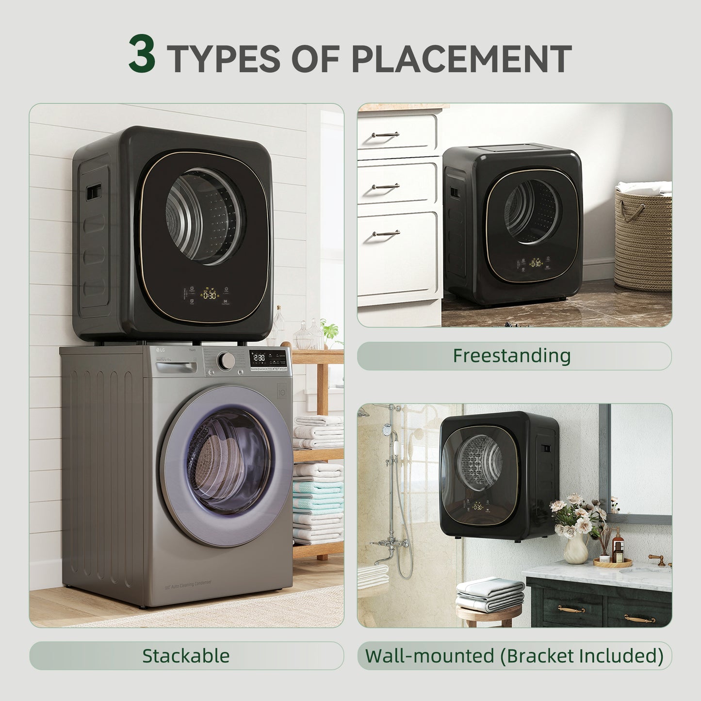 HOMCOM 4kg Vented Tumble Dryer with 5 Drying Mode, 800W Compact Freestanding Front Tumble Dryer Black