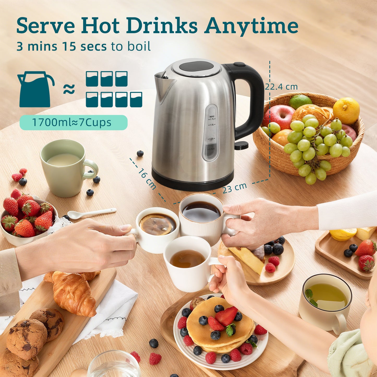 HOMCOM Simple Polished Toaster and Kettle Set - Silver Tone