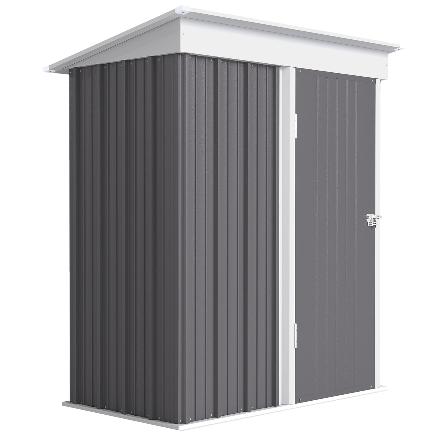 Outsunny Metal Garden Shed, Outdoor Lean-to Shed for Tool Motor Bike, with Adjustable Shelf, Lock, Gloves, 5'x3'x6', Grey