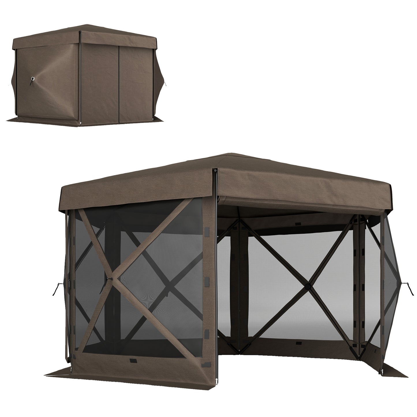 Outsunny 3 x 3(m) Hexagon Pop Up Gazebo with 5 Sides and Carry Bag, Waterproof, UV Resistant Party Tent Instant Event Shelter with Netting for Garden, Patio, Brown Default Title