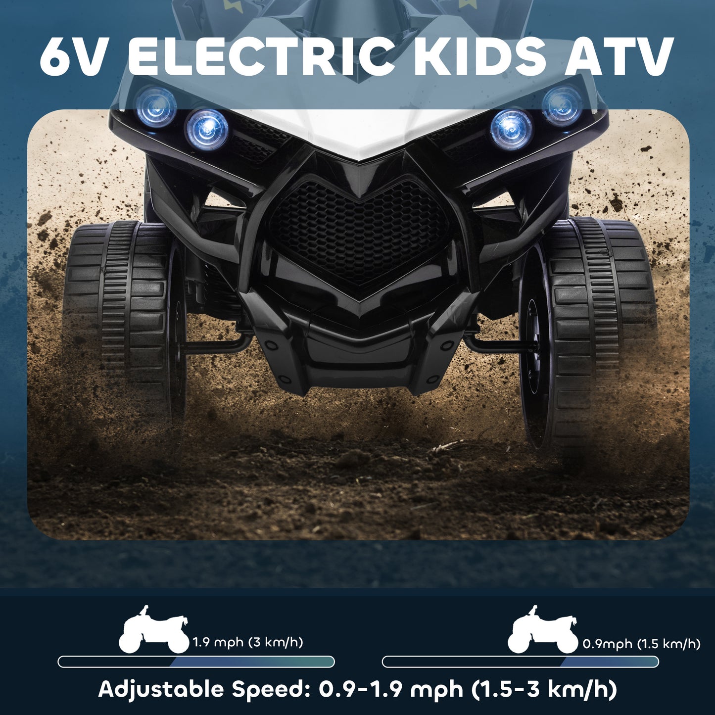 AIYAPLAY 6V Kids ATV, 4 Wheeler Electric Ride on Car with Music and LED Headlights, for Ages 18-56 Months Boys and Girls, White