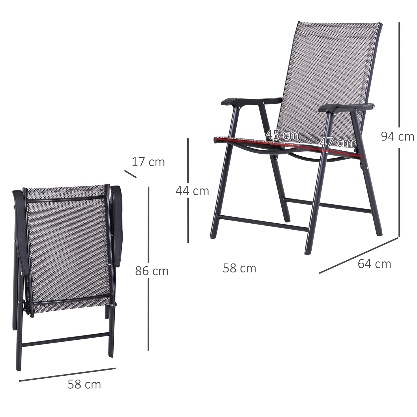 Outsunny Set of Six Folding Garden Chairs - Grey