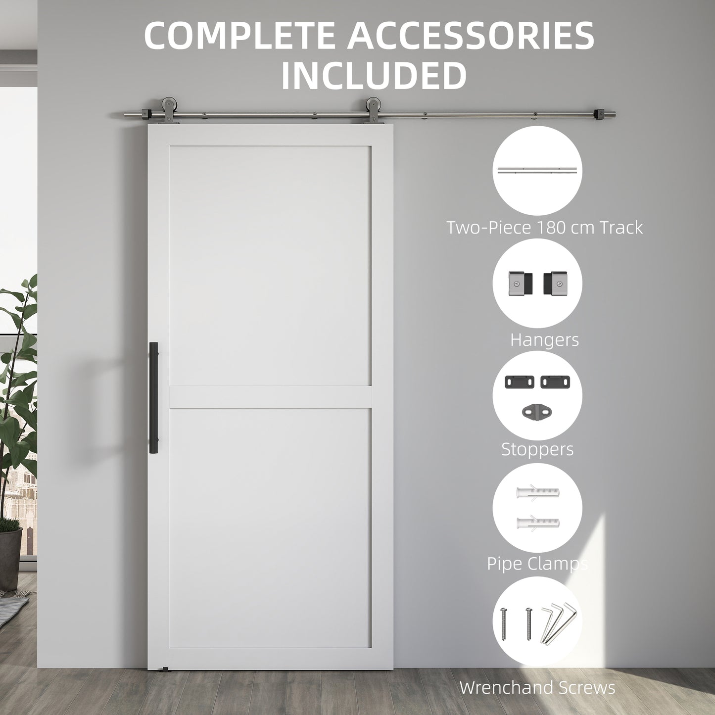 HOMCOM Sliding Door Hardware Kit Smooth Quiet 304 Stainless Steel for 200cm Track Sliver Tone