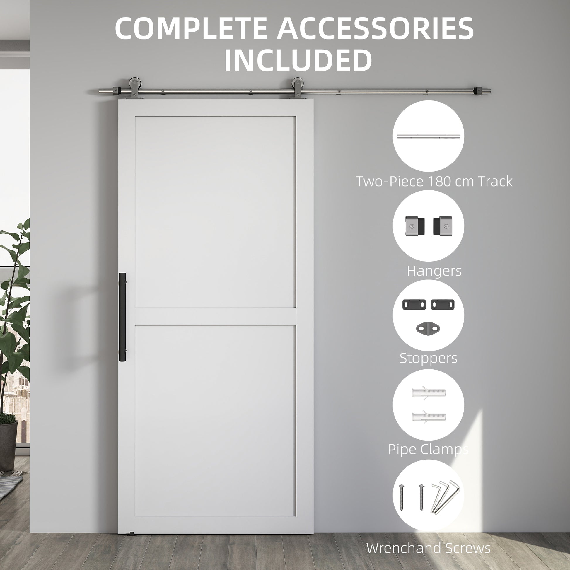 HOMCOM Sliding Door Hardware Kit Smooth Quiet 304 Stainless Steel for 200cm Track Sliver Tone