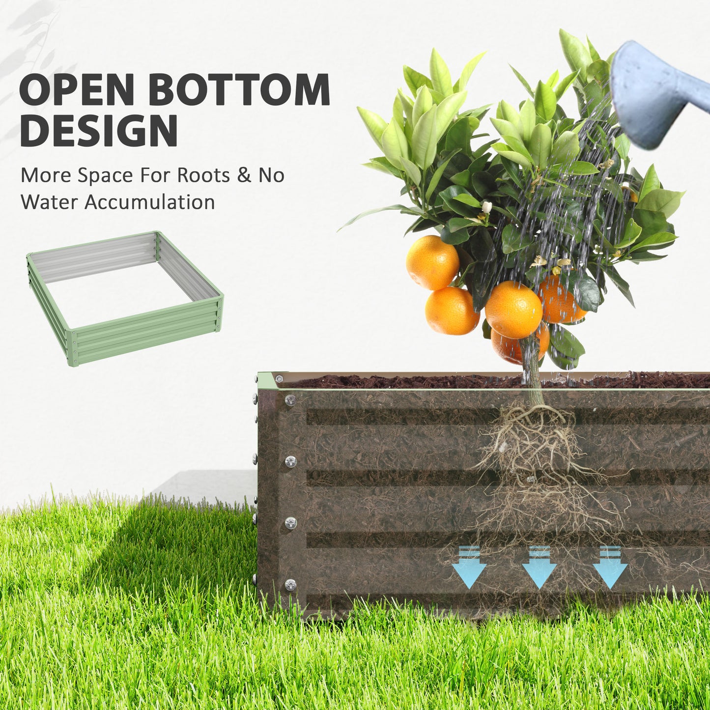 Outsunny Square Raised Garden Bed Box with Weatherized Steel Frame for Vegetables, Flowers, & Herbs, 120 x 120 x 30cm, Light Green