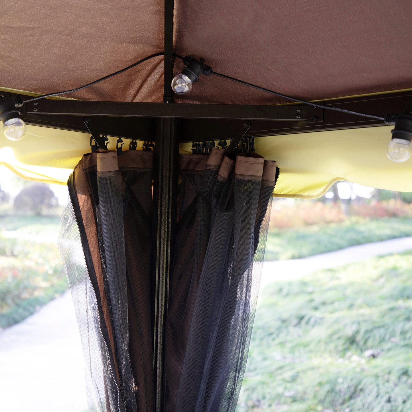 Outsunny 3 x 4m Aluminium GardenÂ Gazebo, Marquee Canopy Shelter Pavilion Party Tent with Nets and Curtains for Garden and Deck, Coffee