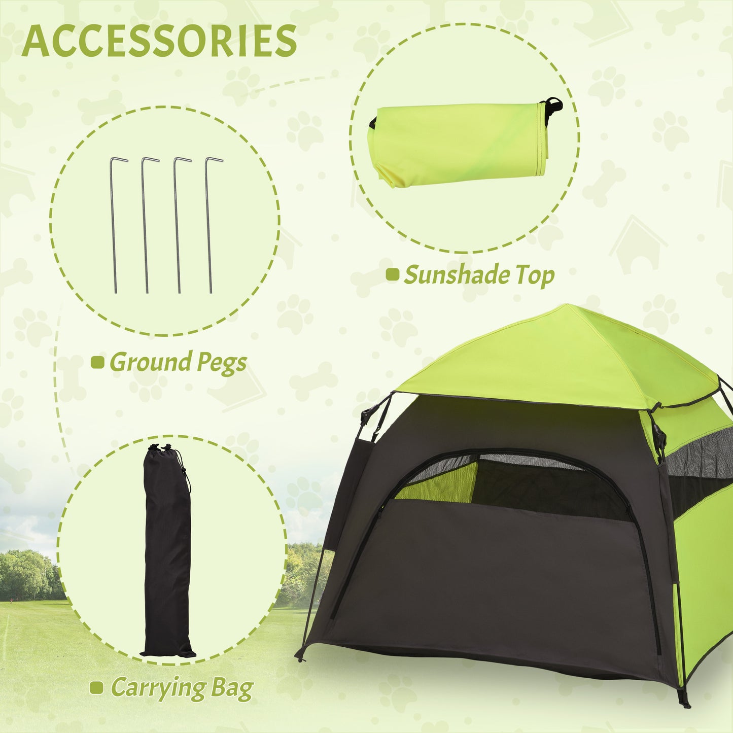 PawHut Foldable Dog Cat Tent with Water-Resistant Oxford, Carry Bag for Extra Large Dog, Green