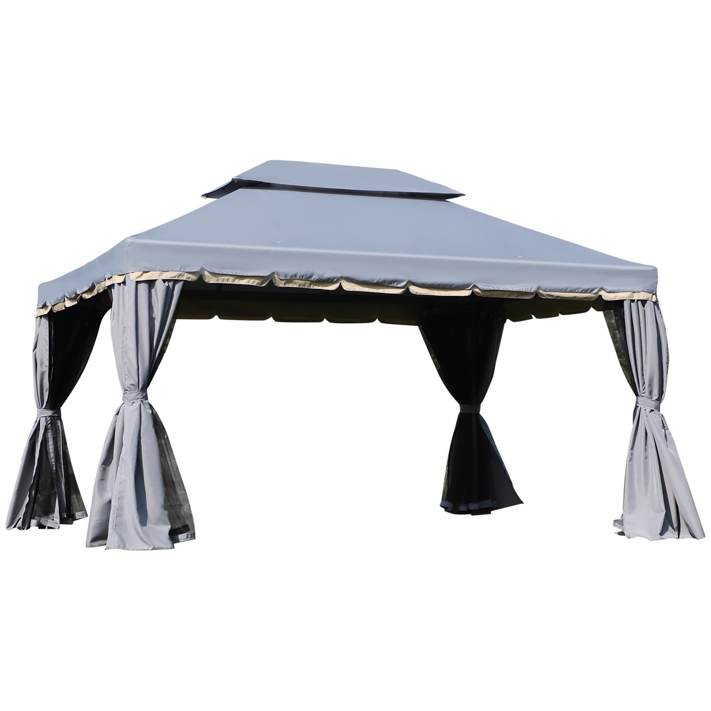 Outsunny 3 x 4m Aluminium GardenÂ Gazebo, Marquee Canopy Shelter Pavilion Party Tent with Nets and Curtains for Garden and Deck, Grey