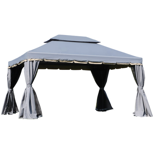 Outsunny 3 x 4m Aluminium GardenÂ Gazebo, Marquee Canopy Shelter Pavilion Party Tent with Nets and Curtains for Garden and Deck, Grey