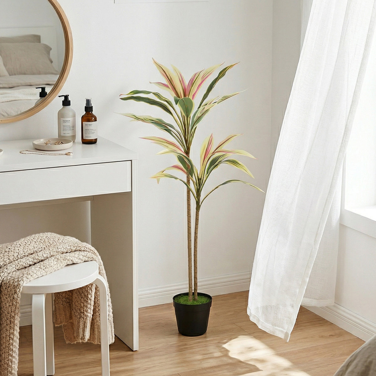 HOMCOM 90 cm Artificial Cordyline Tree in Moss Effect Pot, Realistic PEVA Faux Plant, Yellow