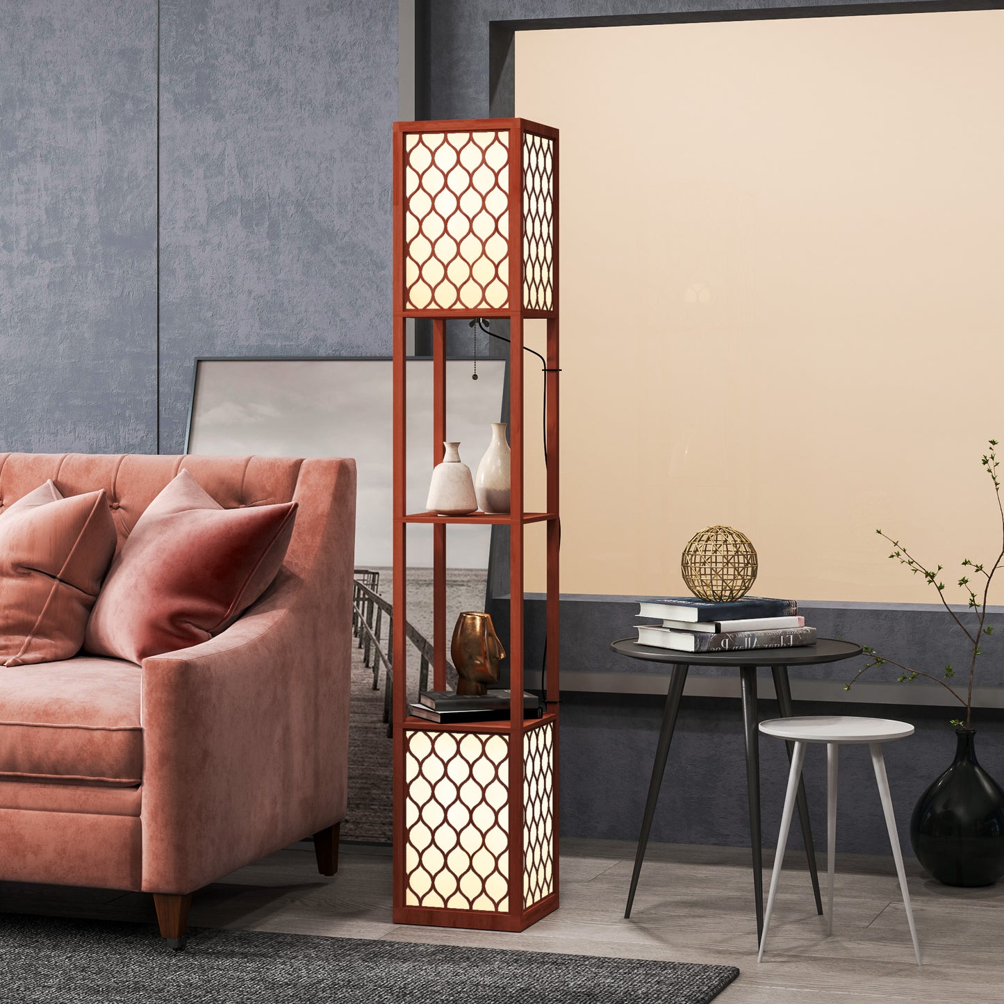 HOMCOM Duo Light Floor Shelves - Brown