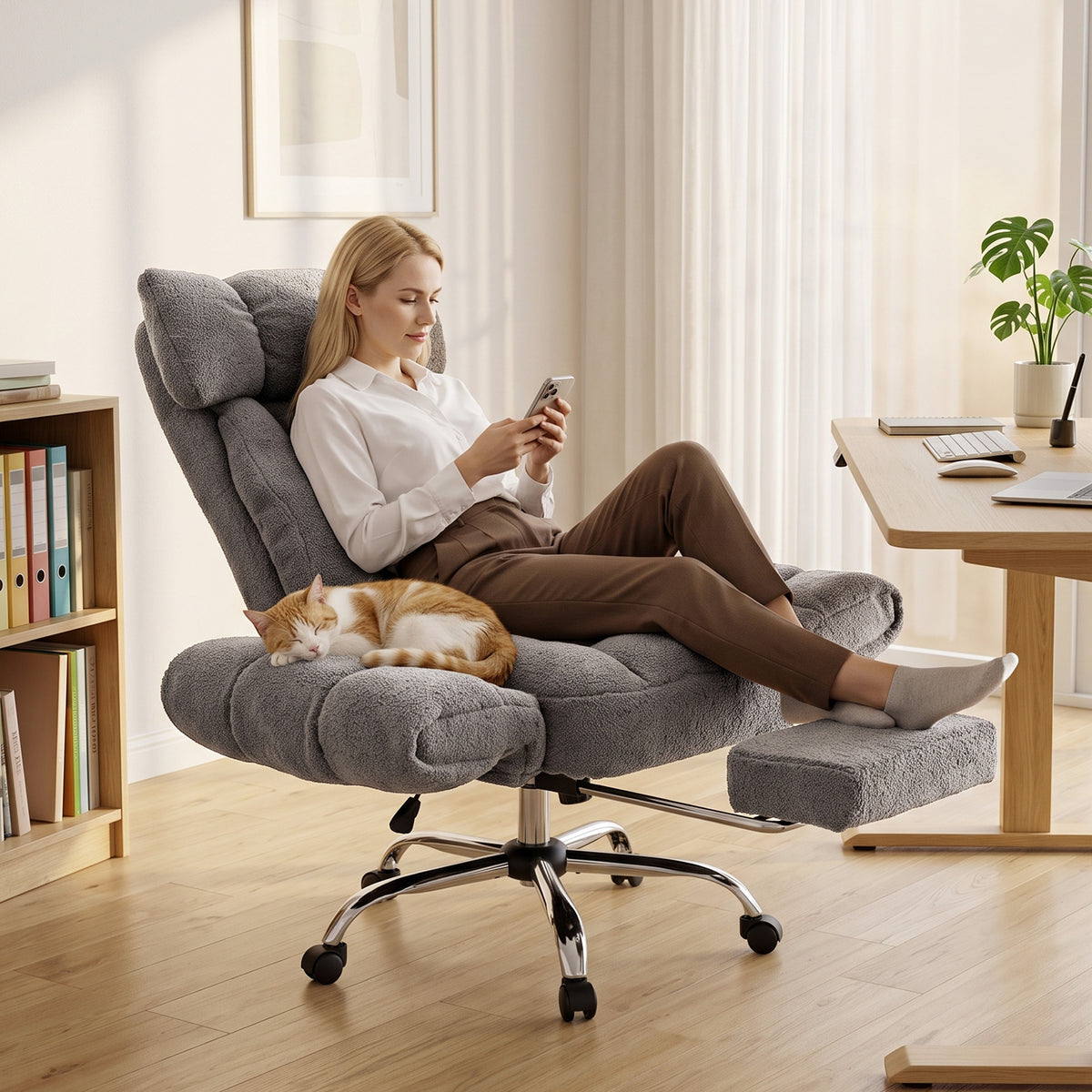 HOMCOM Criss Cross Office Chair with Flip-Up Armrests, Reclining Desk Chair with Wide Seat, Footrest, Wheels, Grey