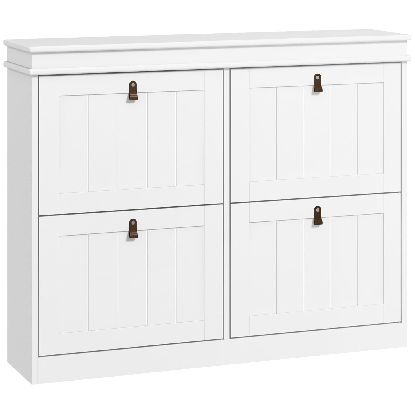 HOMCOM Slim Shoe Cabinet, Shoe Cabinet with 4 Drop-Down Drawers, 105W x 24D x 82.5H cm, White Default Title