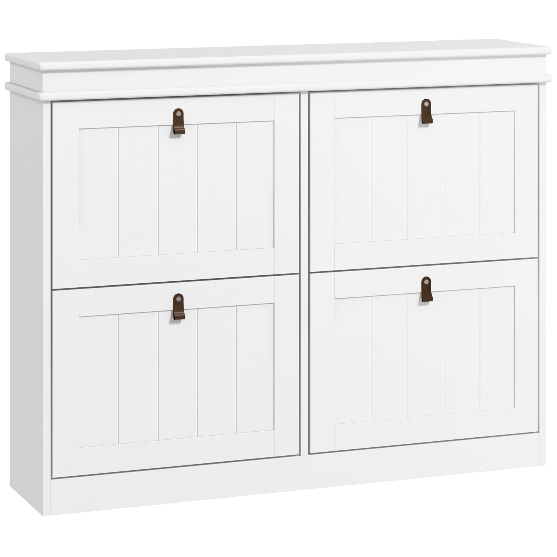 HOMCOM Slim Shoe Cabinet, Shoe Cabinet with 4 Drop-Down Drawers, 105W x 24D x 82.5H cm, White Default Title