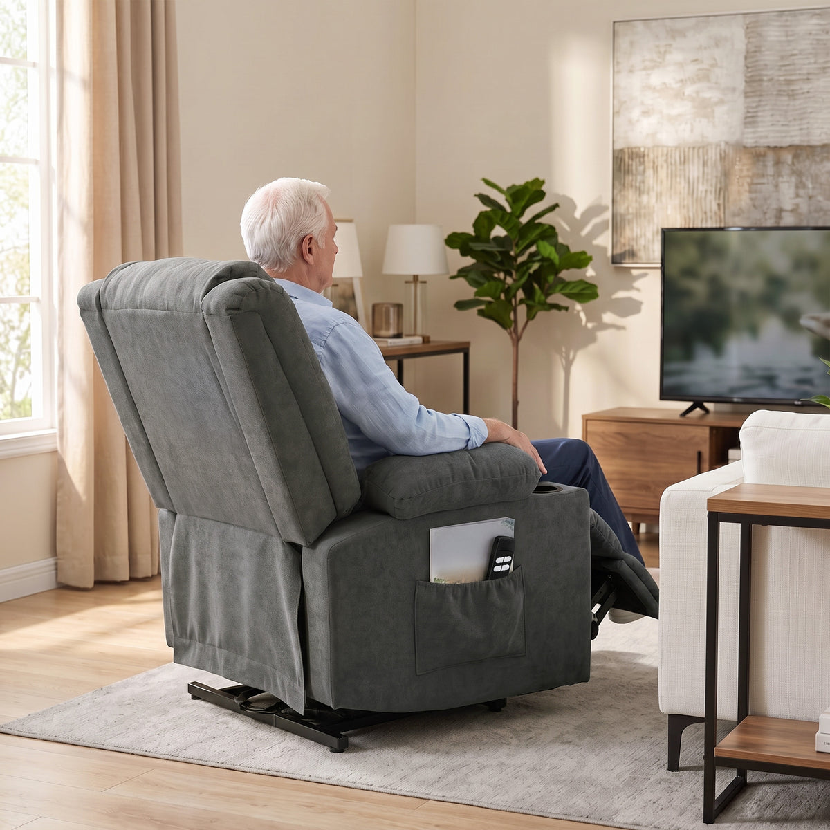 HOMCOM Dual Motor Recliner Chair, 55Â° Electric Lift Chair for Elderly, Recliner Armchair with Massage and Heat, Dark Grey