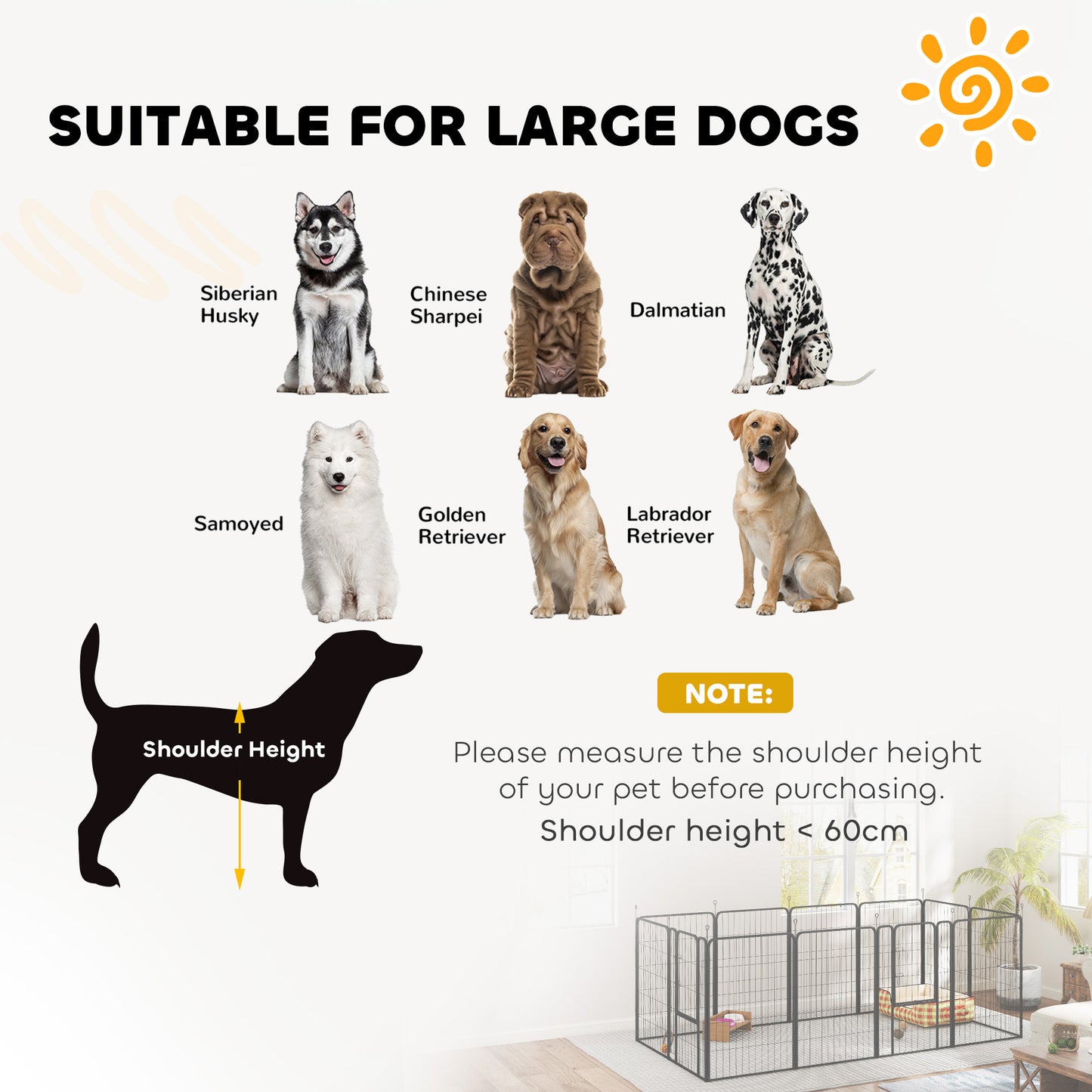 PawHut 12-Panel Solid Dog Playpen with Doors, for Large Dogs, 100cm Tall, Black