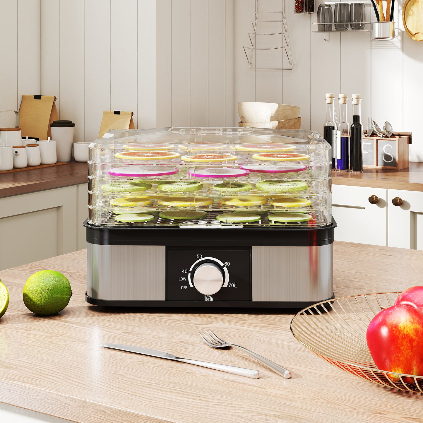 HOMCOM 5 Tier Food Dehydrator, 245W Stainless Steel Food Dryer Machine with Adjustable Temperature for Drying Fruit, Meat, Vegetable, Jerky and Pet Treat, Black