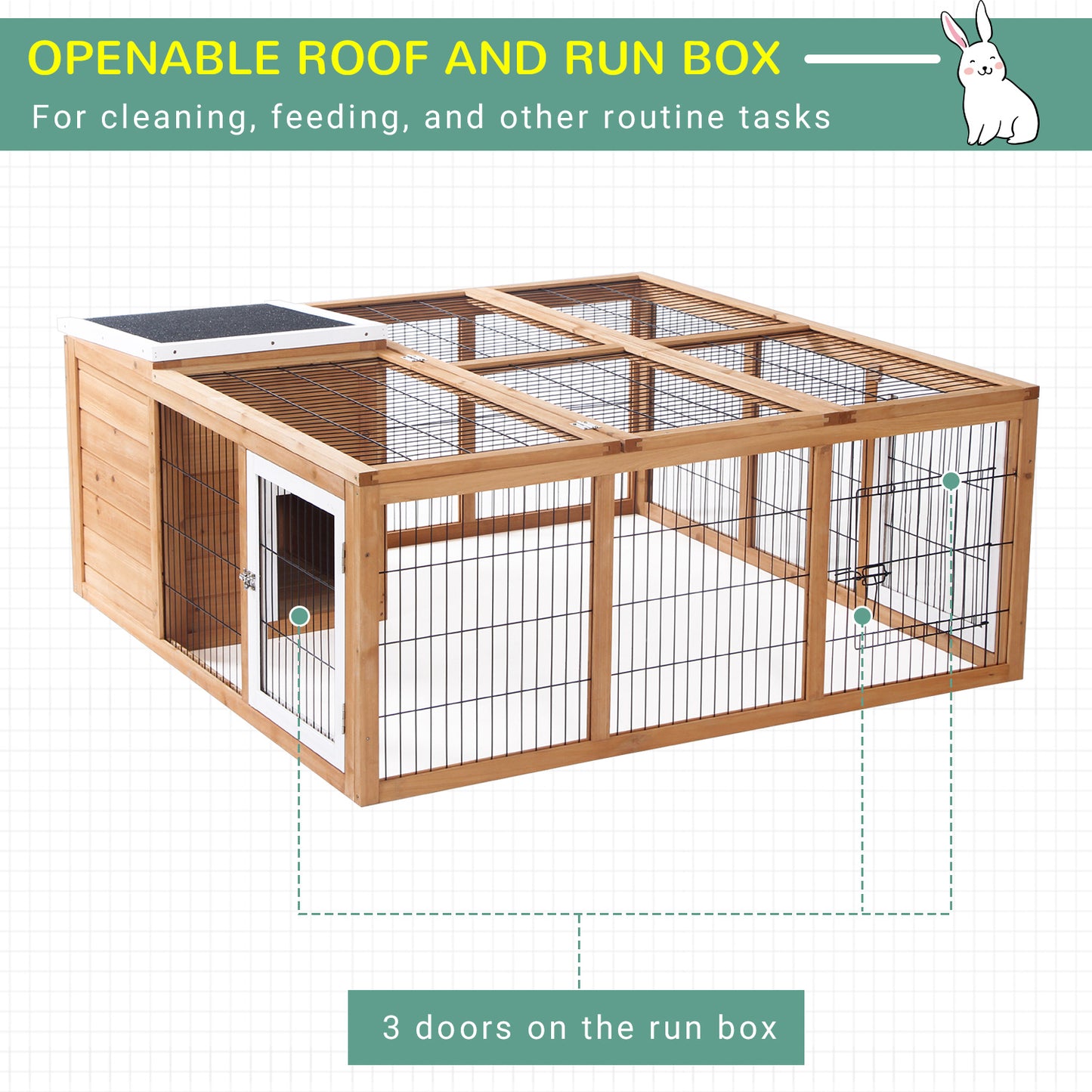 PawHut Rabbit Hutch Outdoor, Guinea Pig House, Bunny Run Cage with Openable Top for 1-2 Rabbits, 123 x 120 x 52cm, Yellow