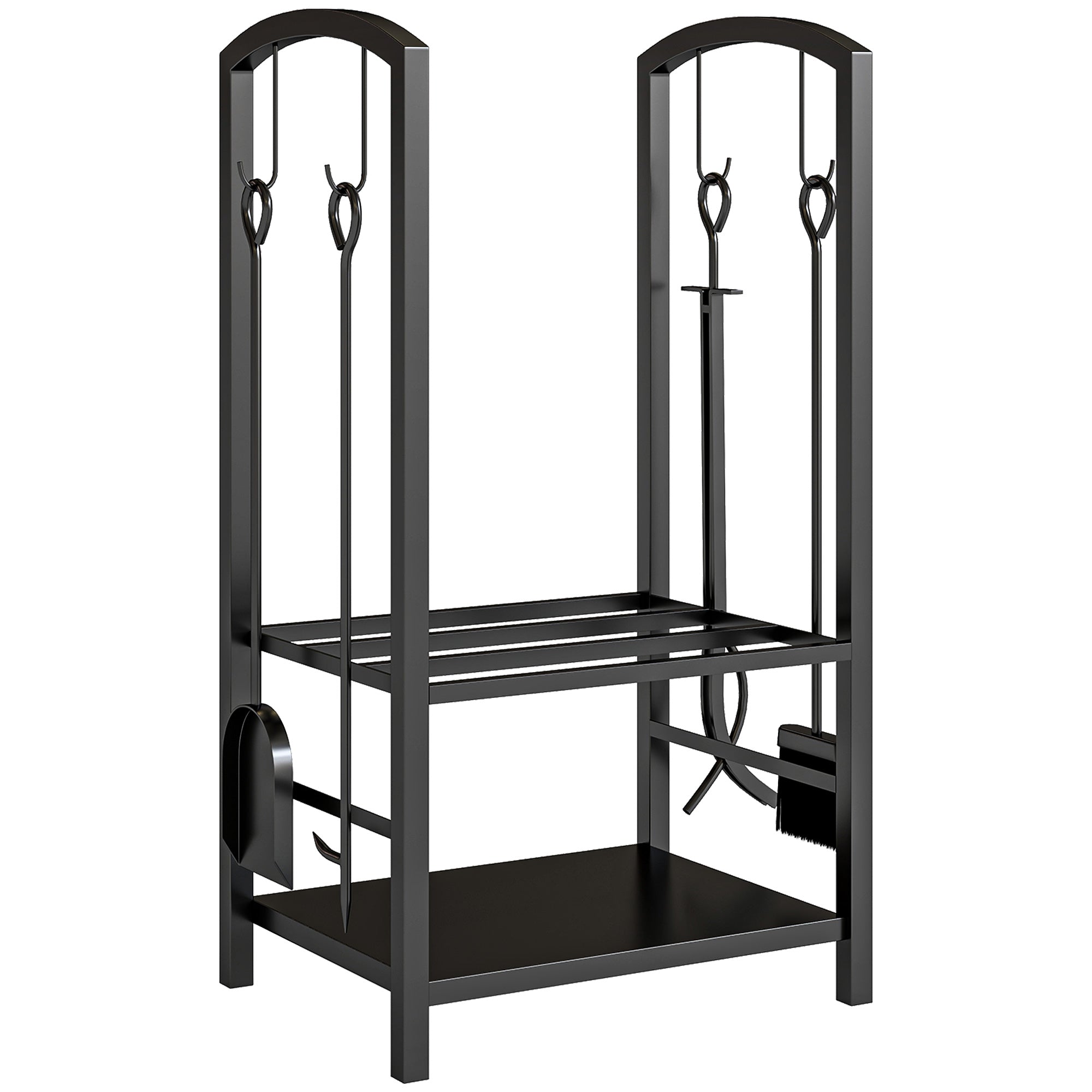 Outsunny Metal Firewood Log Holder 2 Layer Firewood Rack Indoor Outdoo ...