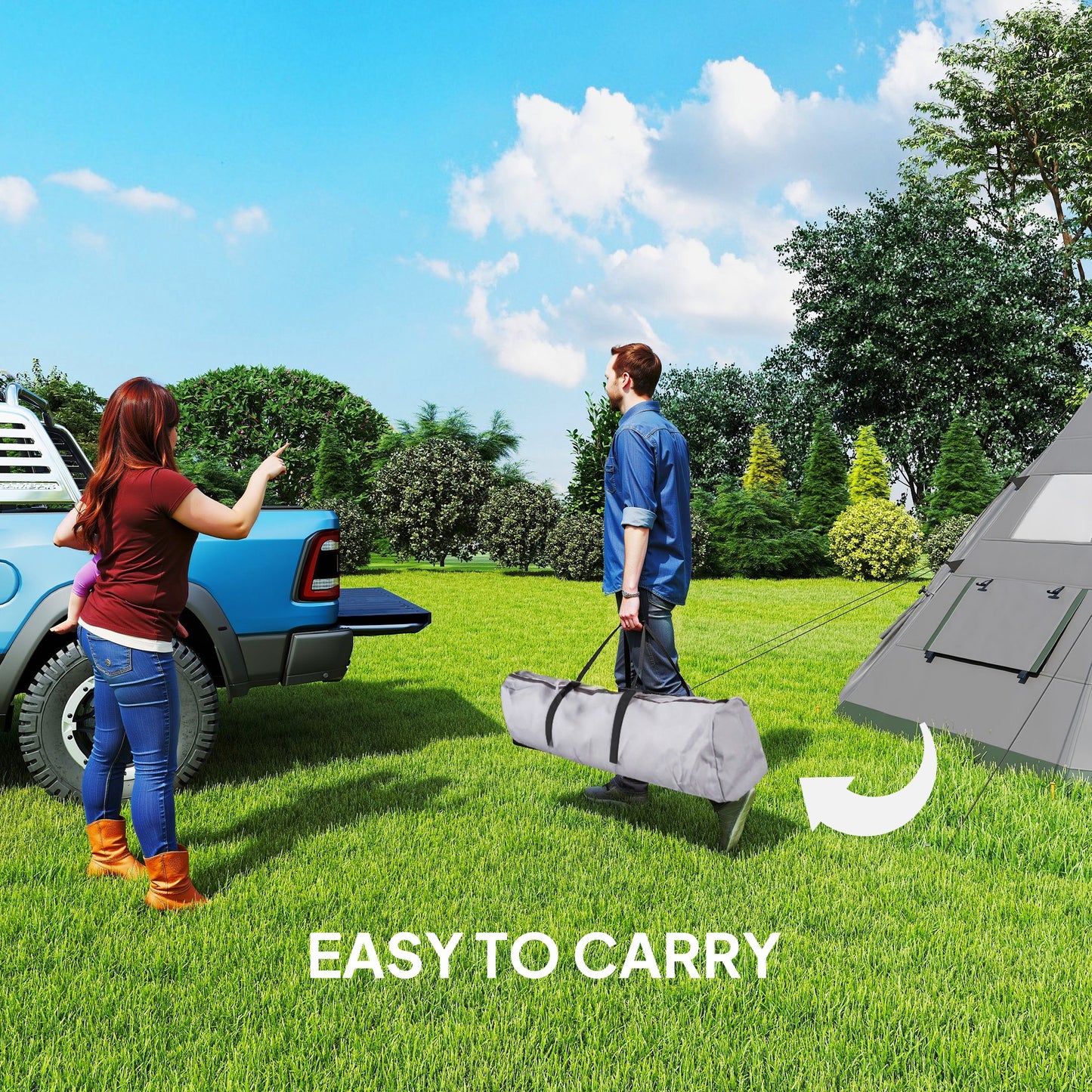 Outsunny 6 Men Tipi Tent with Carry Bag - Grey