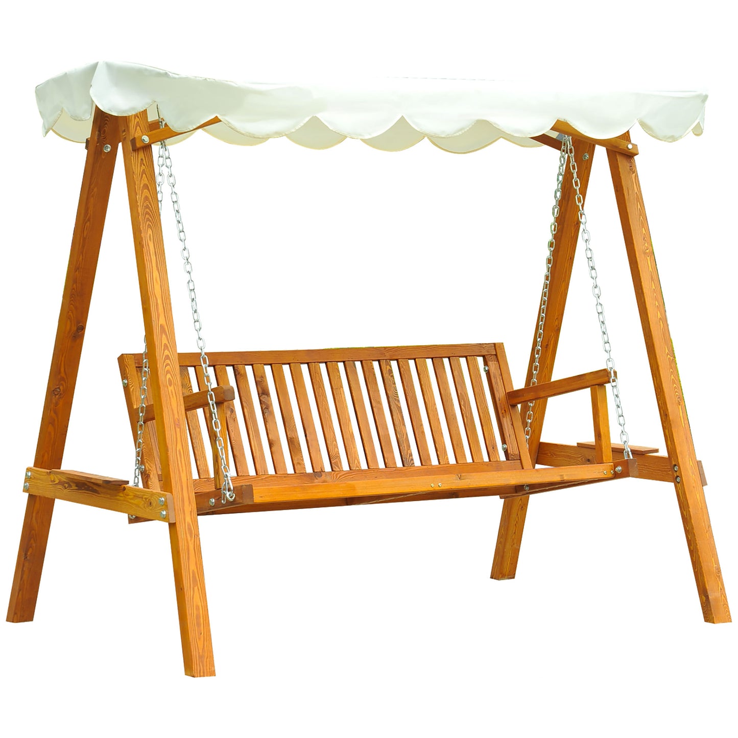 Outsunny 3 Seater Garden Swing Seat with Canopy, Wooden Swing Chair, Outdoor Hammock Bench for Balcony Patio Porch, Cream White Default Title