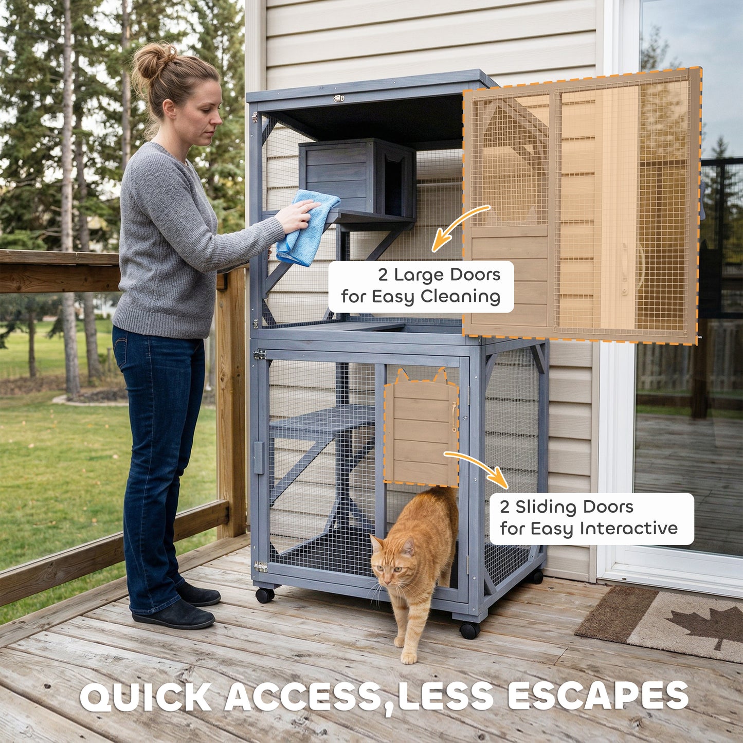 PawHut Movable Outdoor Catio with Resting Box, 3 Jumping Platforms, Waterproof Asphalt Roof for Outdoor Indoor