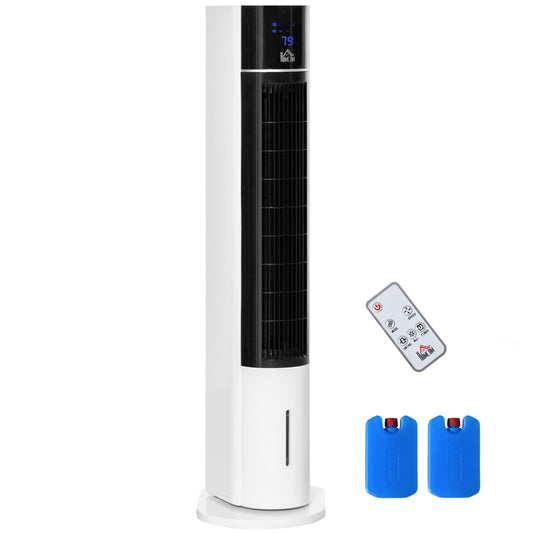 HOMCOM Portable Air Cooler, 3L Tank Evaporative Ice Cooling Tower Fan with 3 Modes, 3 Speeds, Remote, Timer, 60Â° Oscillating, Portable Swamp Cooler for Home Bedroom, White