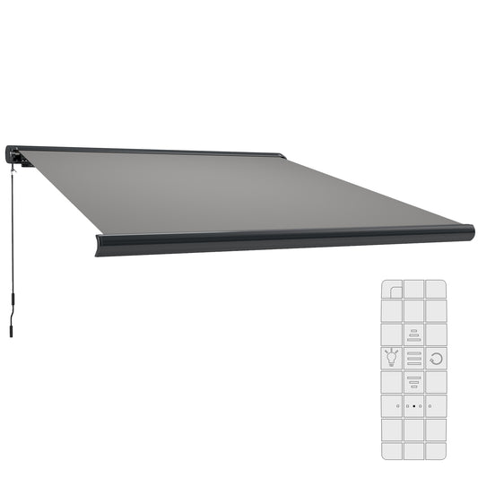 Outsunny 3.5 x 3 m Electric Awning, Aluminium Frame DIY Retractable Awning, UV50+ Sun Shade Canopy, Light Grey