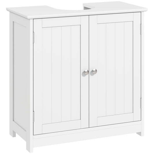 kleankin Under Sink Bathroom Cabinet, Freestanding Under Sink Cabinet with 2 Doors and Adjustable Shelf for Basin without or with Pedestal, White