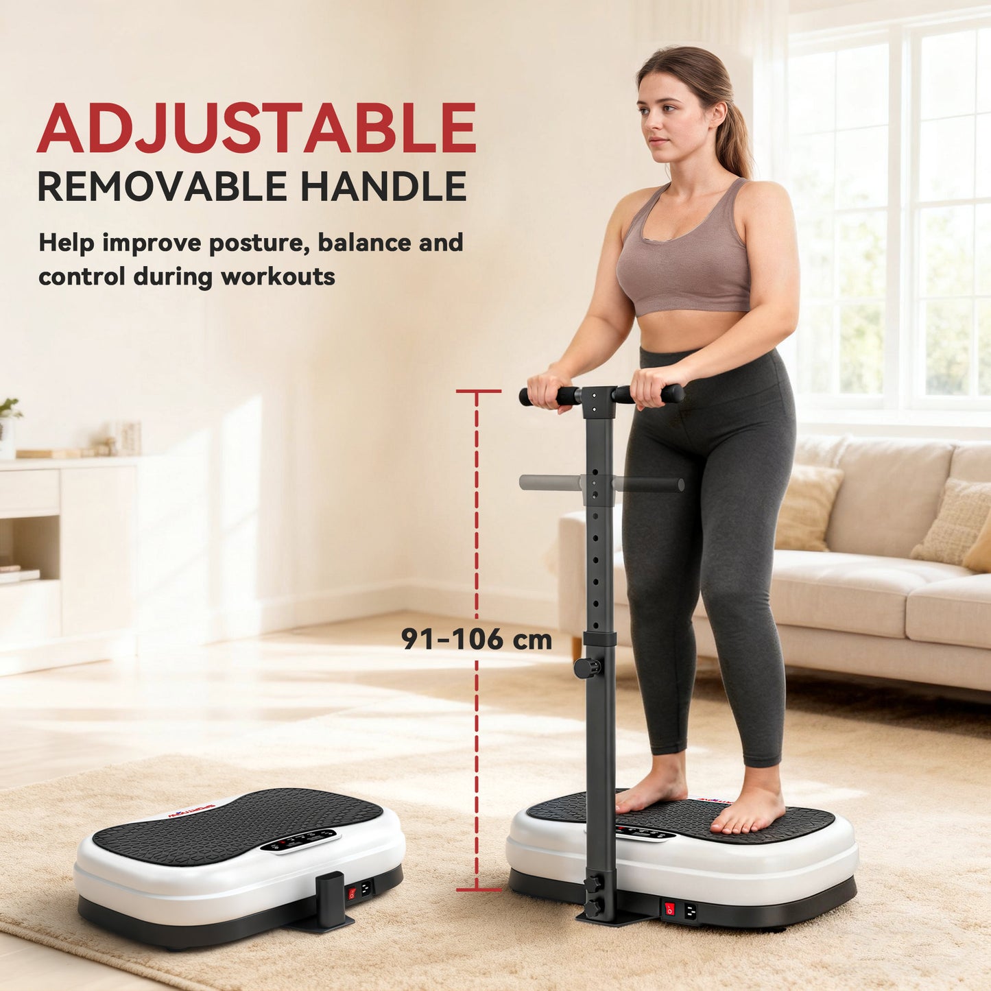 SPORTNOW Vibration Plate Exercise Machine, Quiet Vibrating Plate for Weight Loss and Lymphatic Drainage with Adjustable & Removable Handle, Remote Control, Auto or Manual Speeds