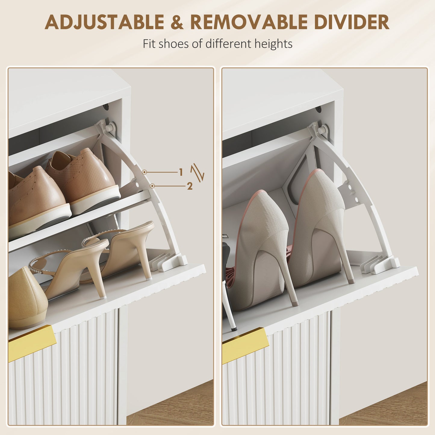 HOMCOM Elegant Two-Drawer Shoe Cabinet - White
