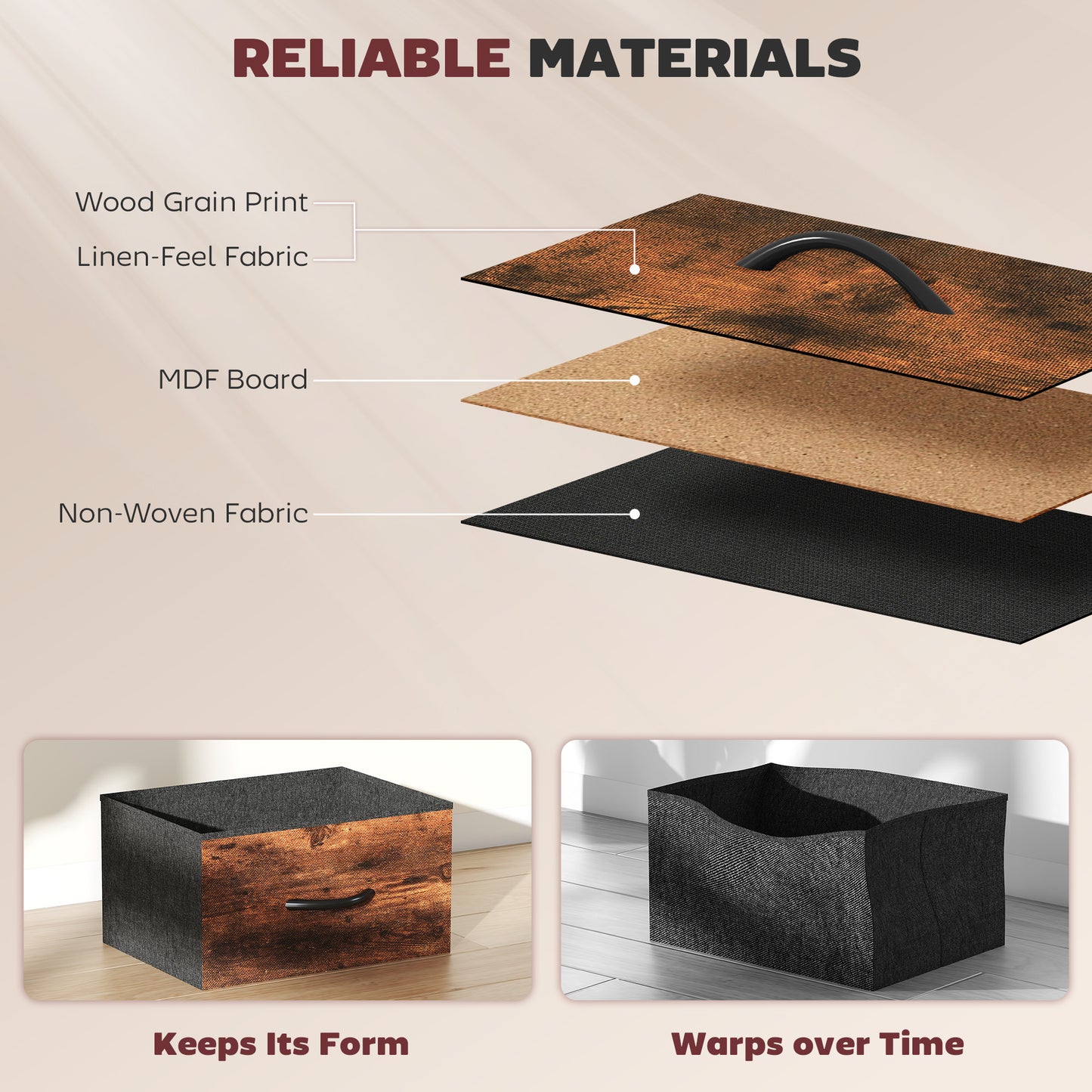 HOMCOM Chest of Eight Fabric Drawers - Rustic Brown