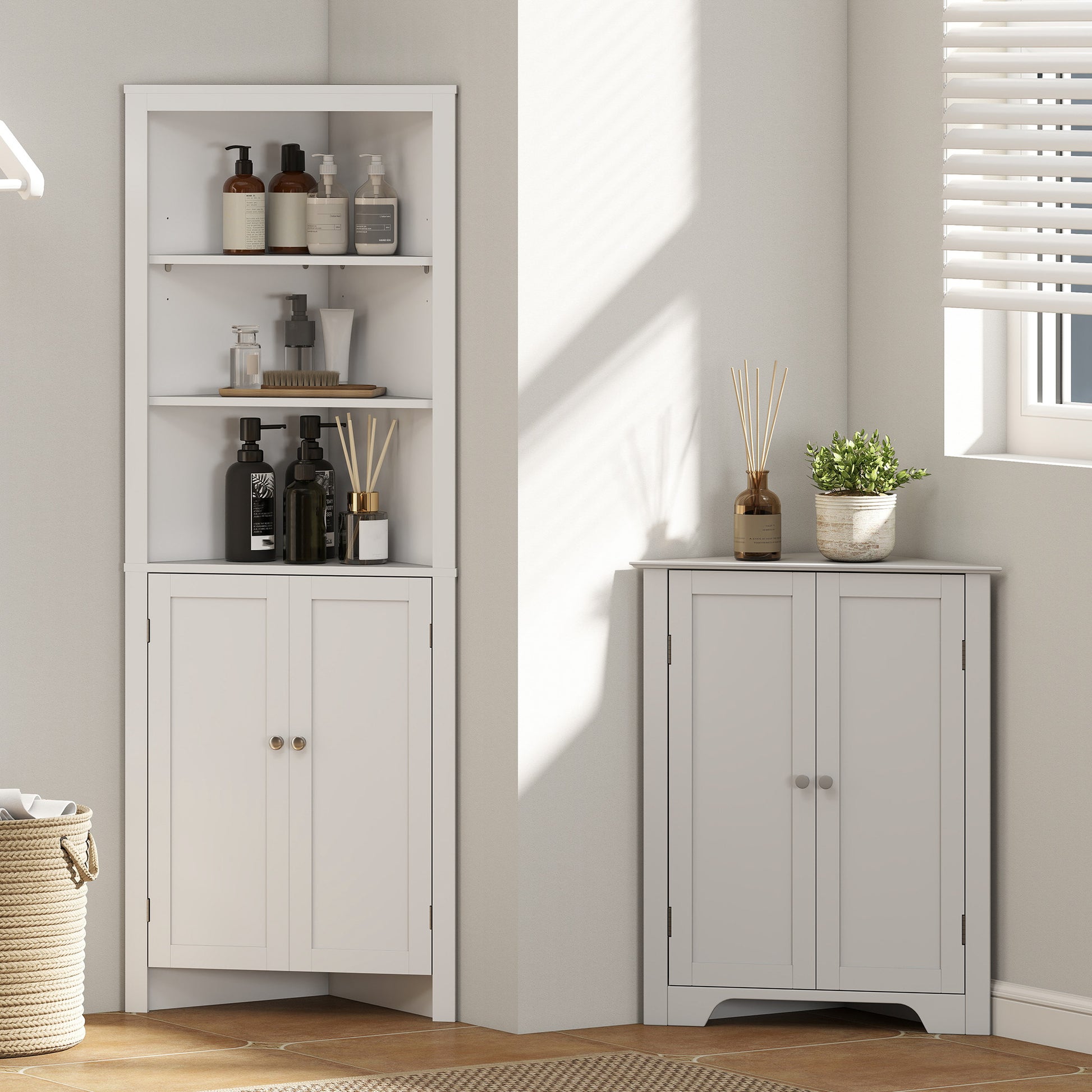 kleankin Triangle Bathroom Cabinet, Corner Bathroom Storage Unit with Adjustable Shelf and Recessed Door, Free Standing, White