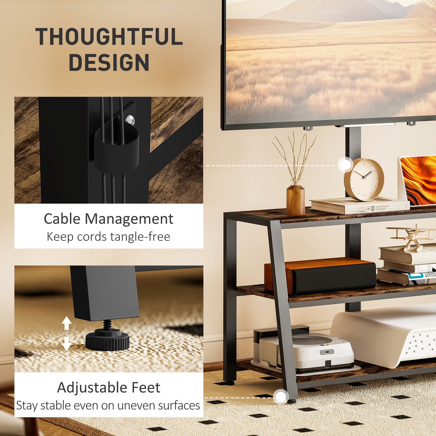 HOMCOM Industrial-Style TV Stand, with 35° Swivel Bracket - Dark Brown