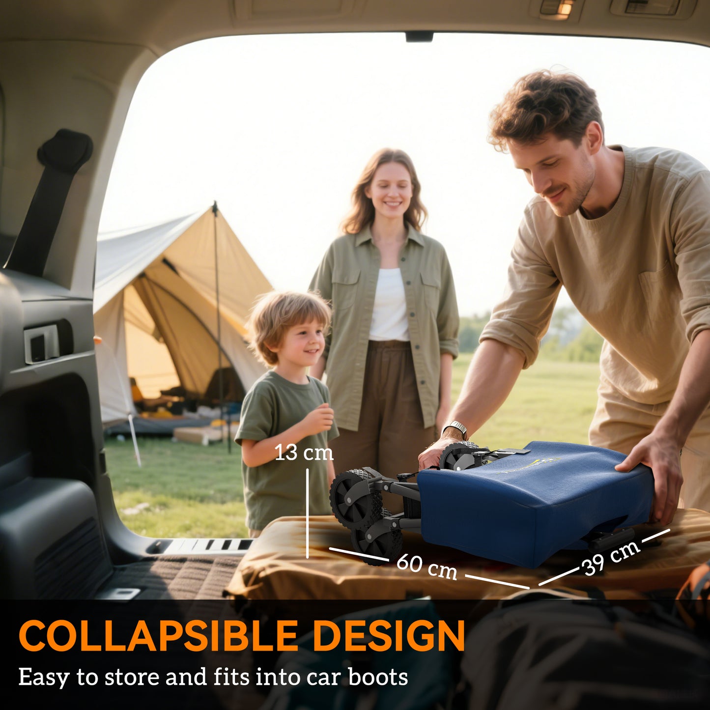 Outsunny 41L Festival Trolley on Wheels, Small Garden Folding Trolley Cart, 60kg Heavy Duty Collapsible Folding Wagon with Adjustable Handle and Carrying Bag for Beach, Camping, Festival, Blue