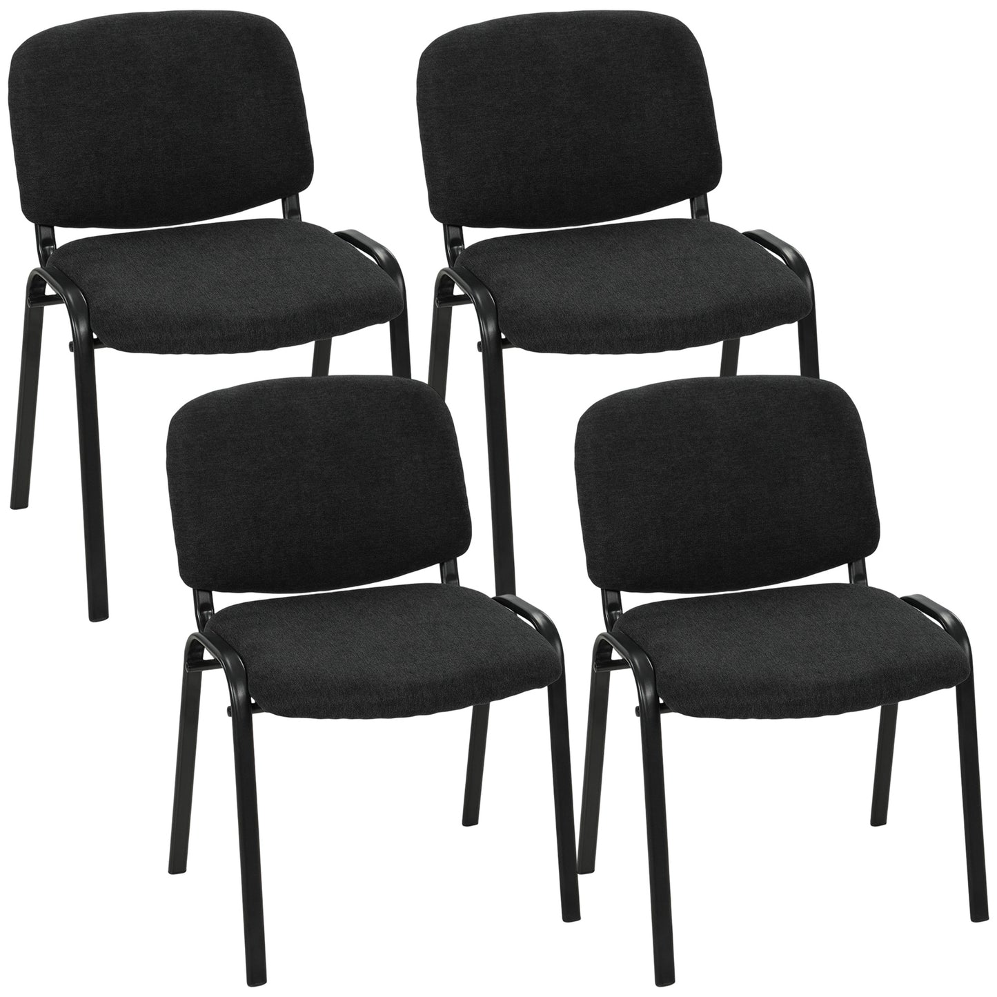 HOMCOM Linen-Look Fabric Reception Chairs, Stackable Meeting Chairs Set of 4 with Backrest, Padded Seat for Office, Black