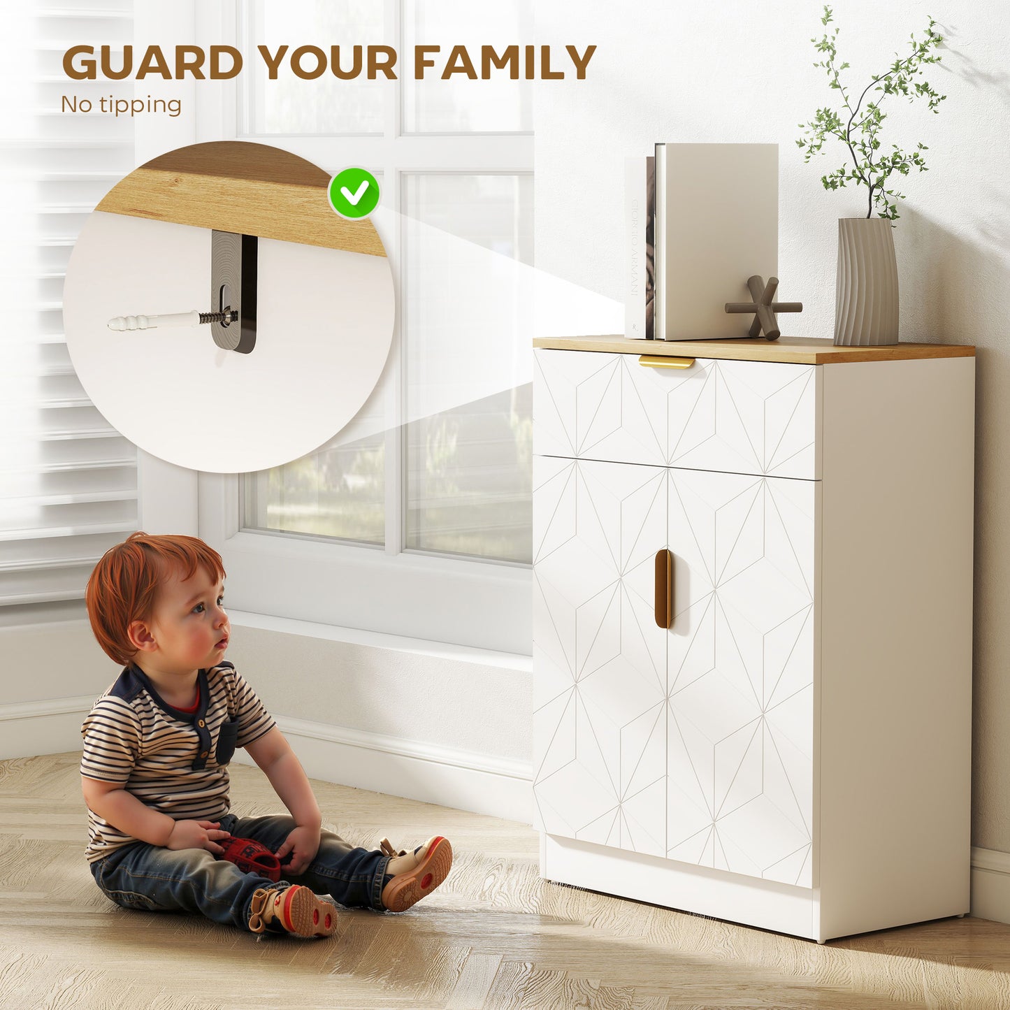 HOMCOM Sideboard Storage Cabinet, Modern Storage Cupboard with Drawer and Adjustable Shelf for Living Room, Kitchen, Dining Room, Entryway, White