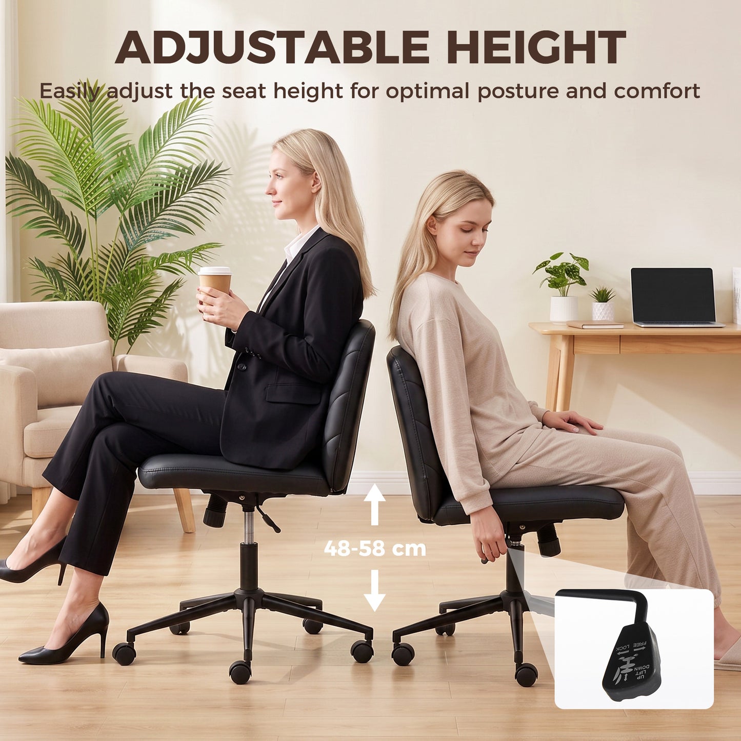 HOMCOM Home Office Desk Chair Height Adjustable Swivel Chair Cross Legged Wide Seat Swivel Wheels Black