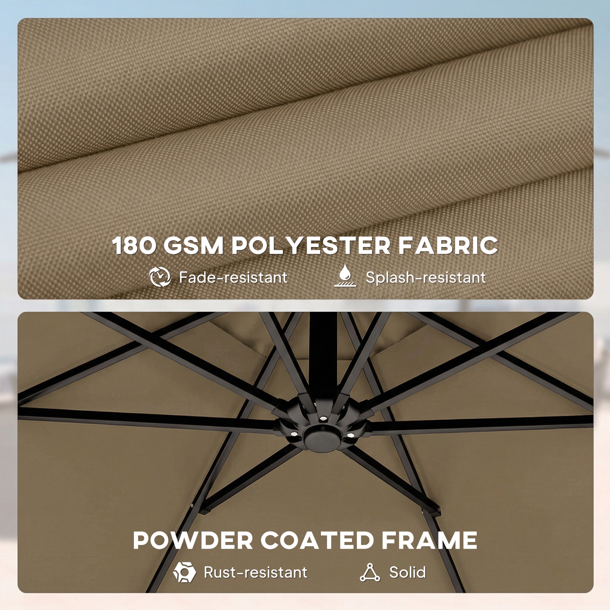 Outsunny 3 m Garden Cantilever Parasol with Cover, Round Overhanging Umbrella with 360Â° Rotation, Tilt, Khaki