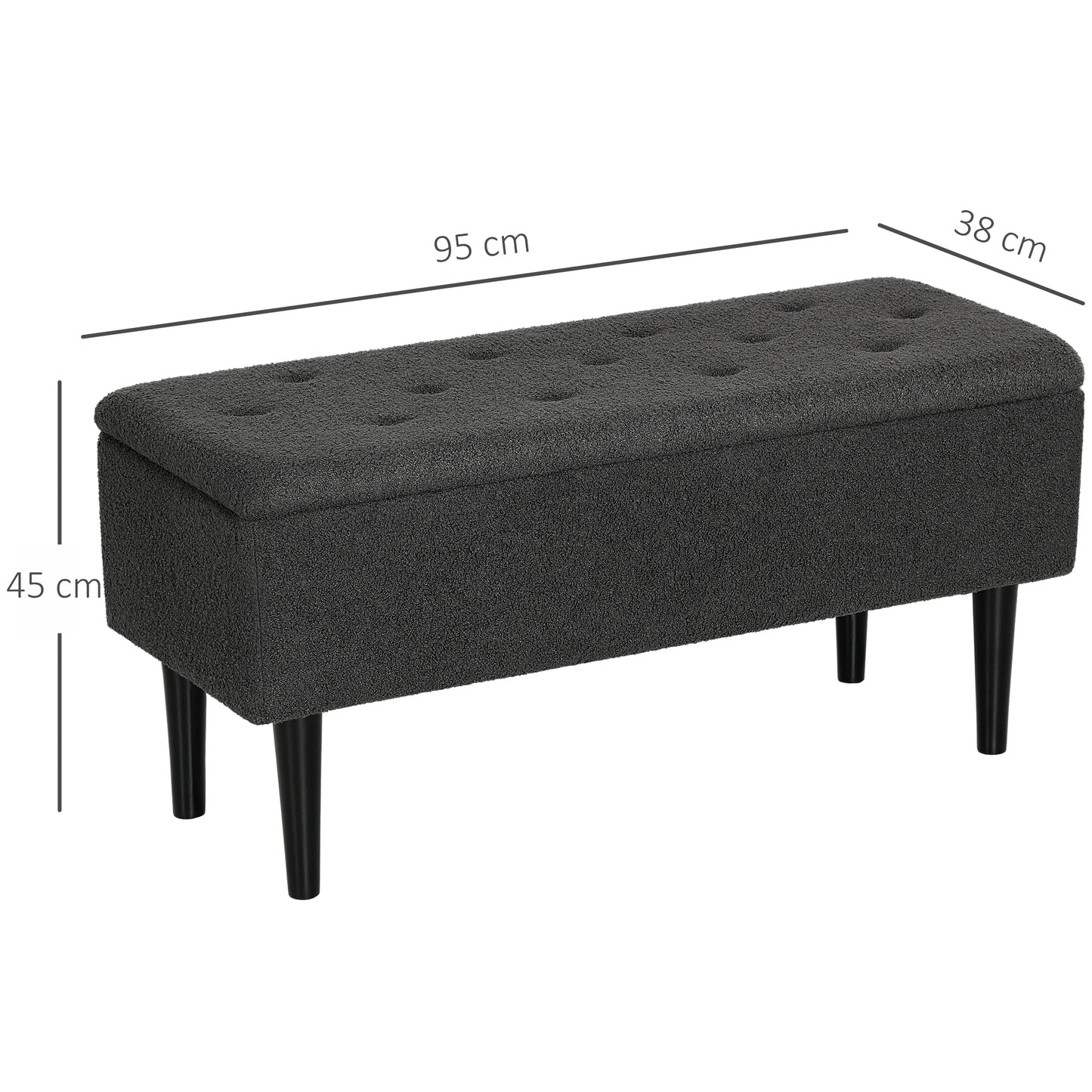 HOMCOM 57L Teddy Fleece Storage Ottoman - Dark Grey