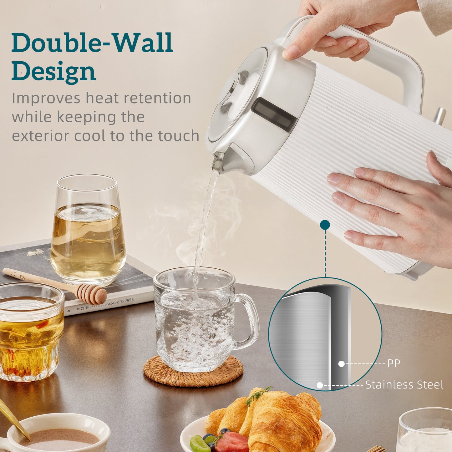 HOMCOM Electric Stainless Steel Kettle and Toaster Set, 3000W 1.7L UK Strix Thermostat Fast Boil Kettle w/ Limescale Filter, Cool Touch Body, 4 Slice Toaster with 7 Browning Levels, Crumb Tray, White