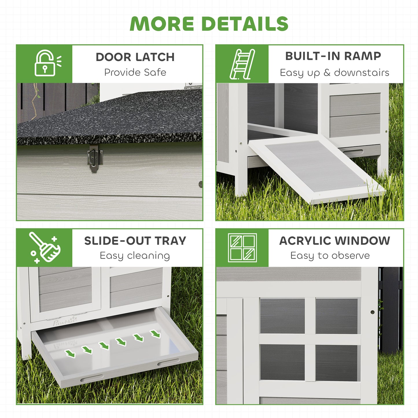 PawHut Wooden Chicken Coop with Pull-Out Tray Nesting Box for 1-2 Chickens