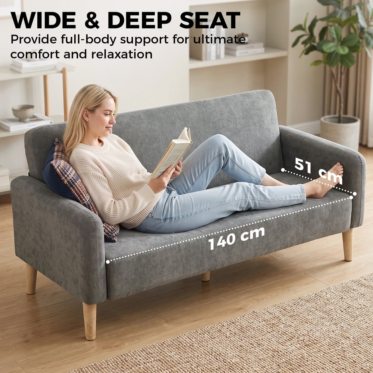 HOMCOM 2 Seater Sofa, Velvet Small Couch with 20cm Thick Padding, Wide and Deep Seat, Grey