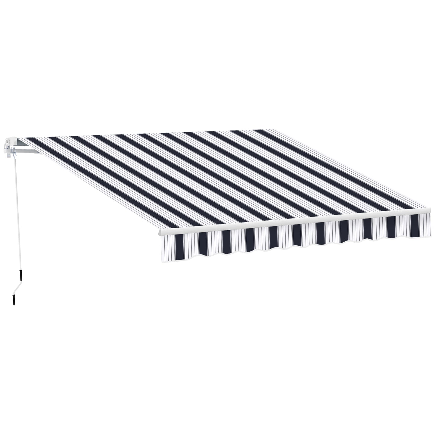 Outsunny 2.5x2 m Manual Retractable Awning, Garden Awning with 90% UV block -Dark Blue/White Stripes
