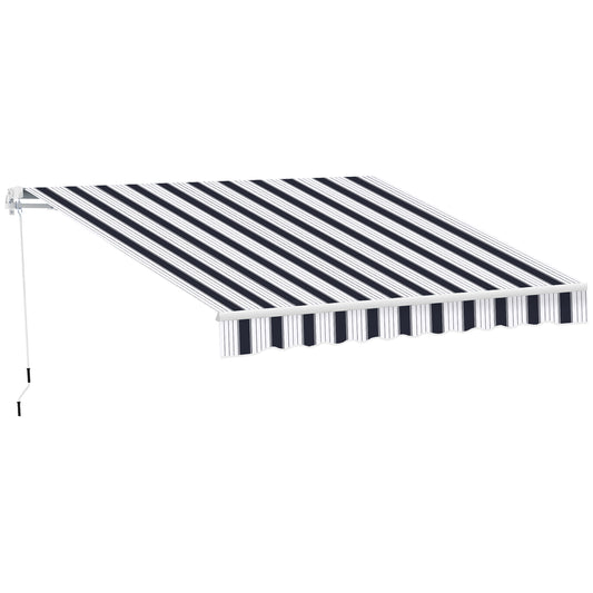 Outsunny 2.5x2 m Manual Retractable Awning, Garden Awning with 90% UV block -Dark Blue/White Stripes