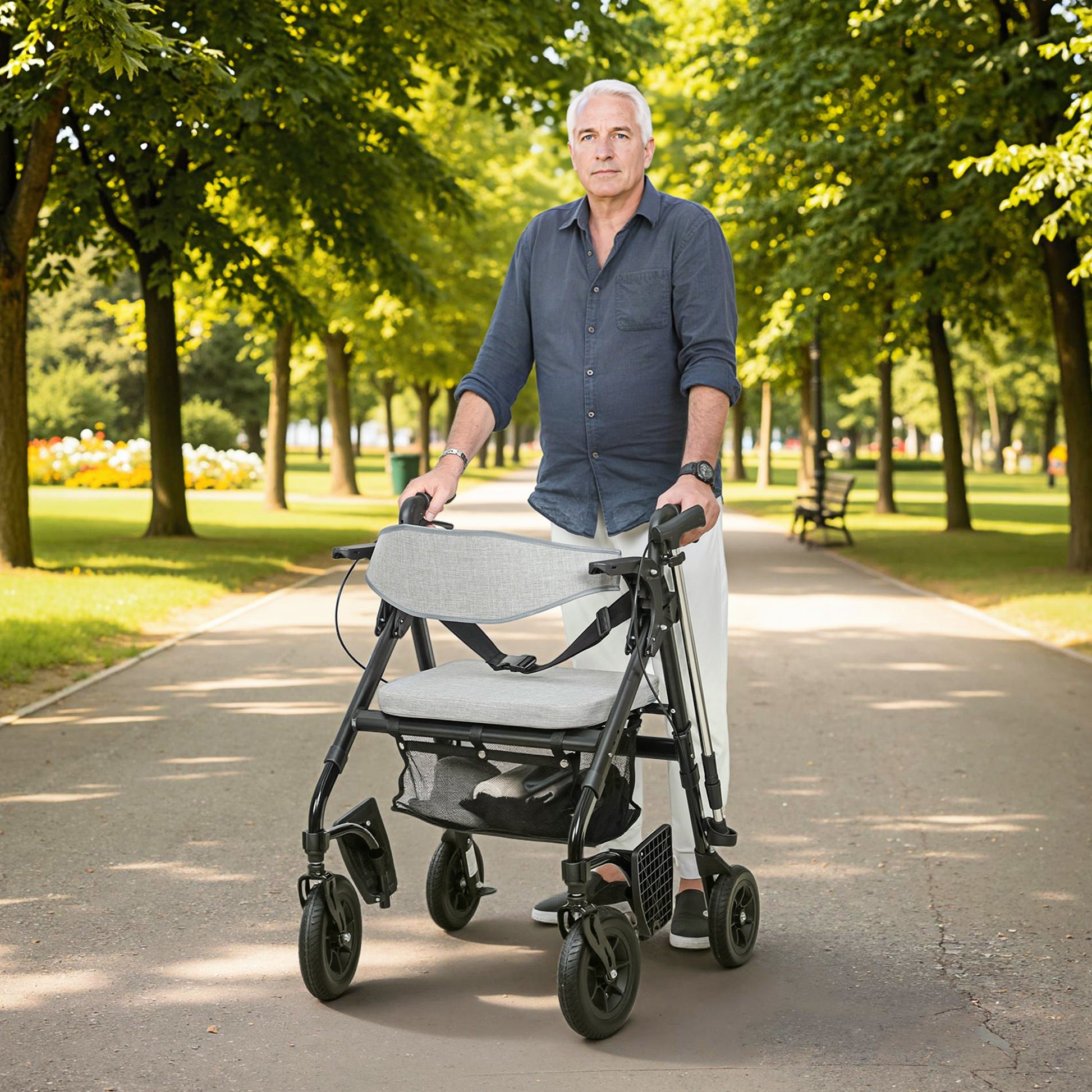 HOMCOM Rollator Walker Wheelchair, with Seat - Grey